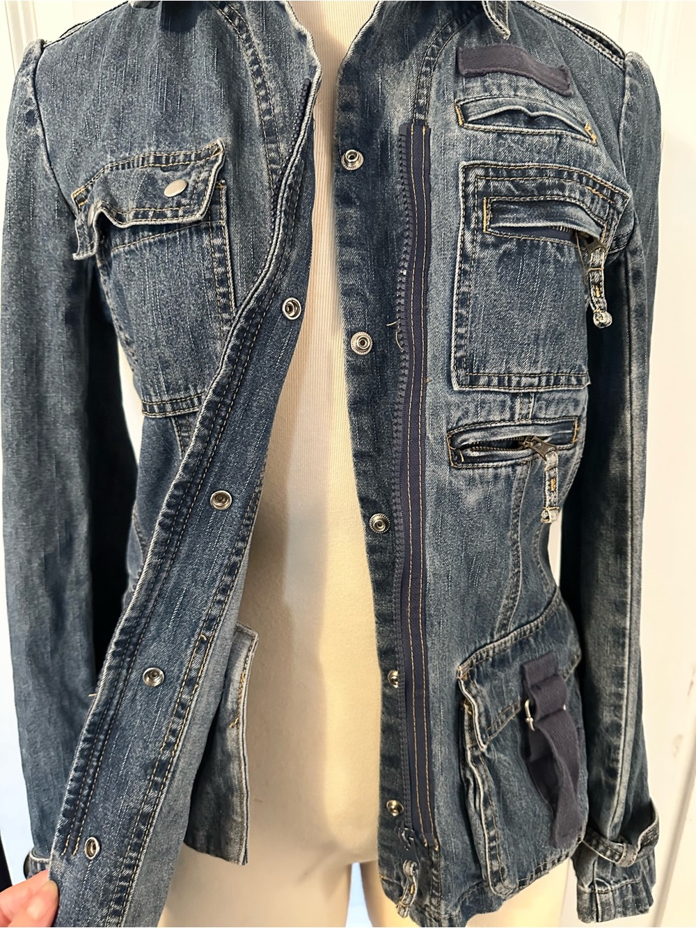 Angels Washed Blue Denim Utility Jacket - Picture 3 of 4